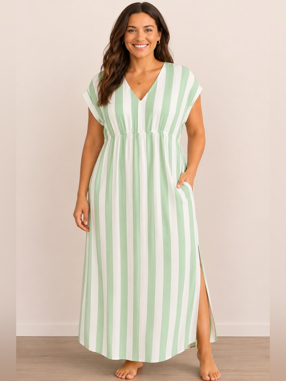 LAKE Grass Stripe DreamKnit Caftan, 2XL